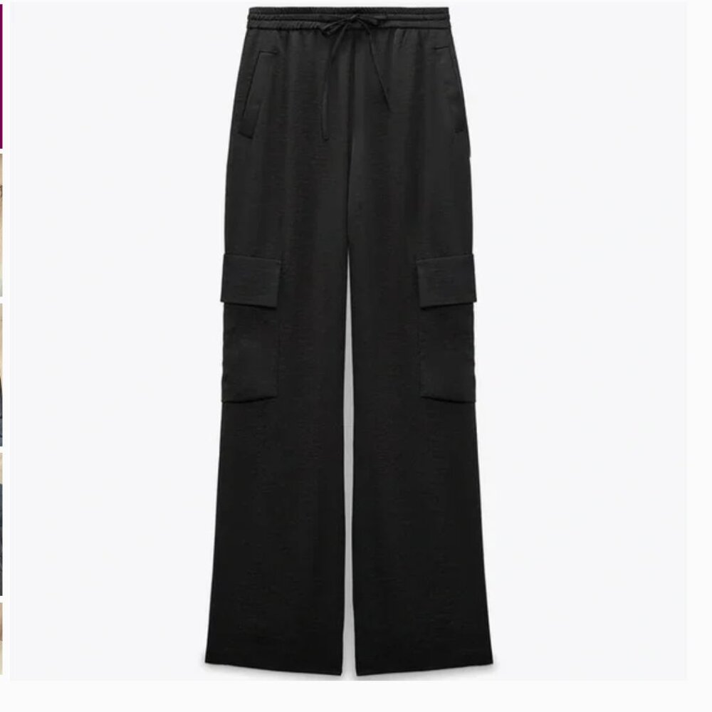 Zara | Black Satin Cargo Trousers